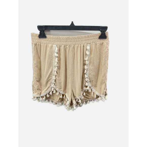 Kendall & Kylie Pants - Kendall & Kylie Tan Flowy Pom Pom Shorts Size Medium